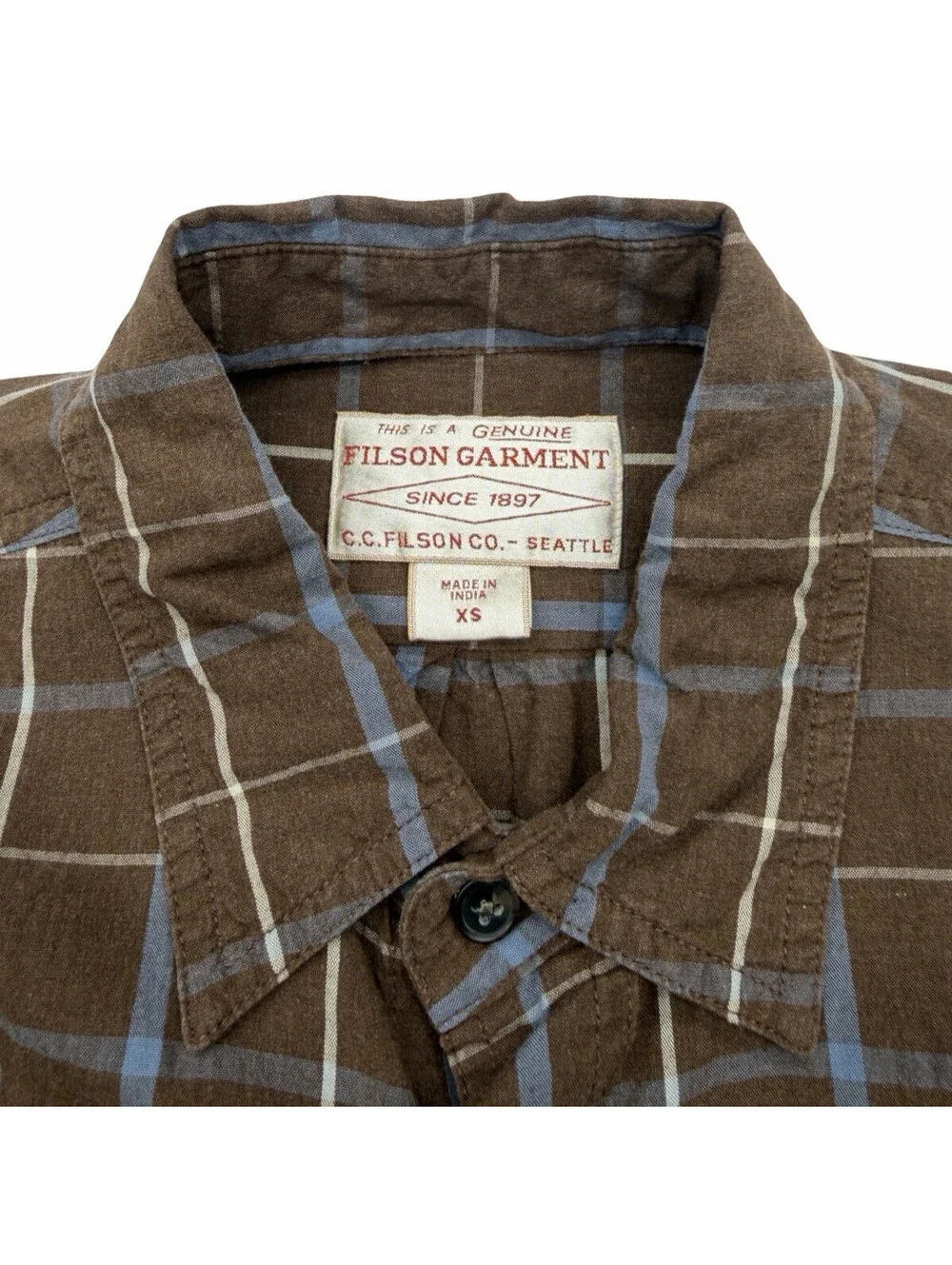 Filson Washed Feather Cloth Button-Up Shirt Brown Blue Check Size XS - Picture 4 of 5